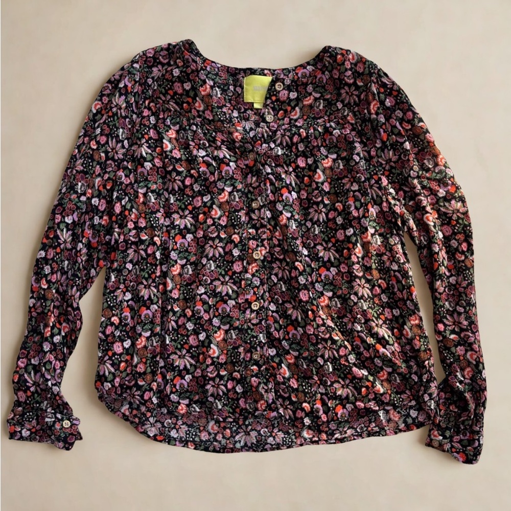 Maeve Black and Pink Floral Blouse